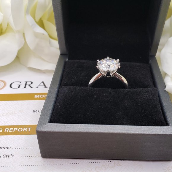 5 Carats moissanite engagement ring in 925 sterling silver band D-FL (RESIZABLE) - Picture 3 of 6